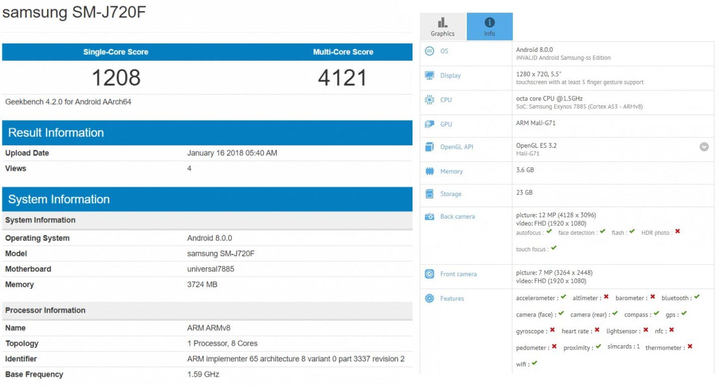 stuffloads Samsung Galaxy J8 prime benchmark sporting 1